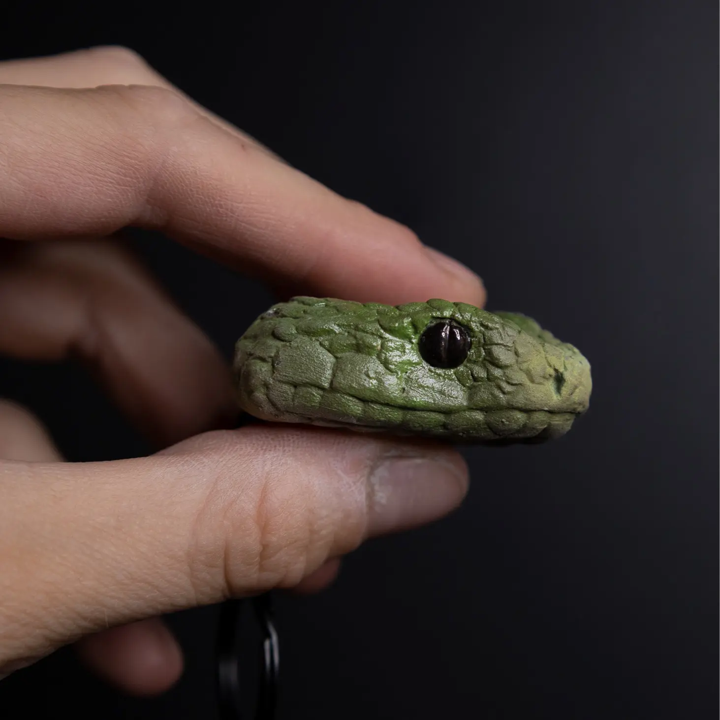 Hand Made Ceramic Sculpture Viper Snake Head Key Chain - Jungle Green Ombre