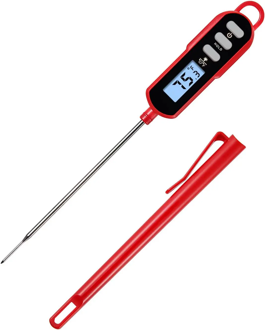 Digital Cooking Thermometer – Waterproof Long Stem Food Thermometer for  Meat, Water & Baking – Instant Read with Backlit Display & Meat Temp Guide