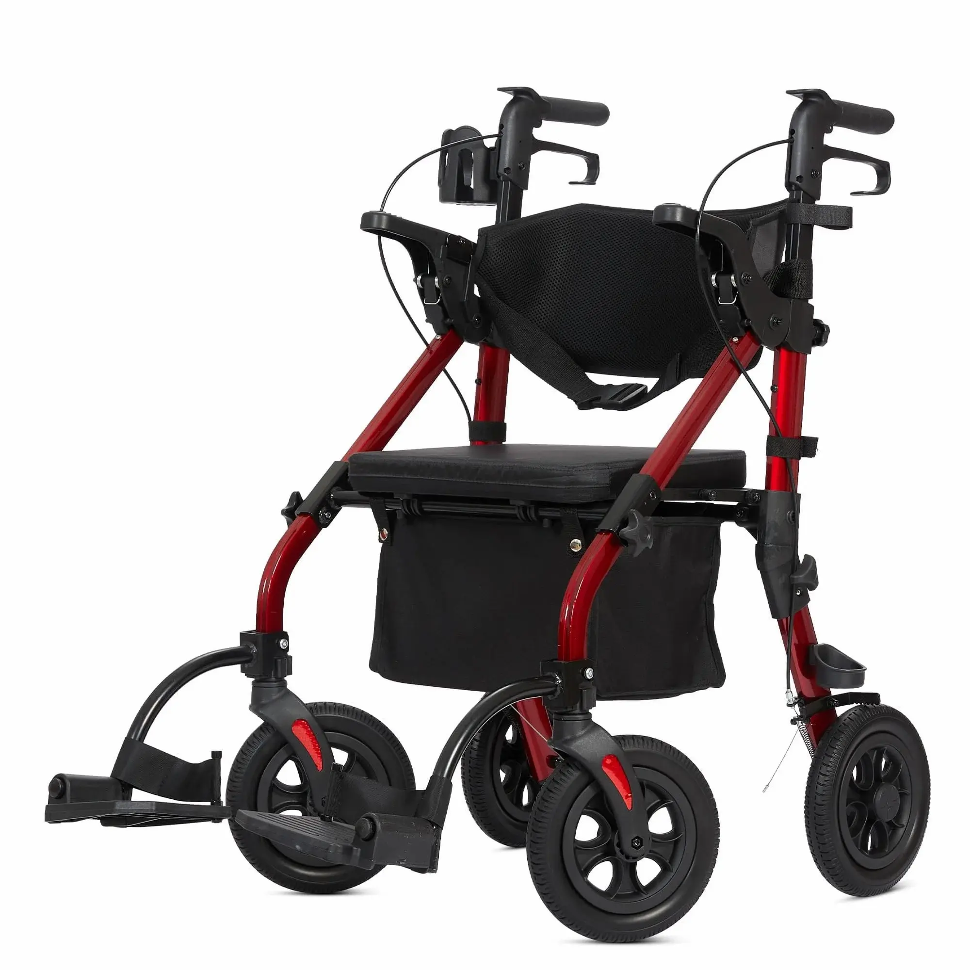 ELENKER HFK-9269KD Sturdy All-Terrain 2-in-1 Rollator Walker - 10" Polyurethane Wheels, Convertible to Padded Seat with Back, Safety Belts, Ergonomic Grips, Storage Bag, Portable Foldable Lightweight Mobility Aid for Seniors (Indoor/Outdoor)