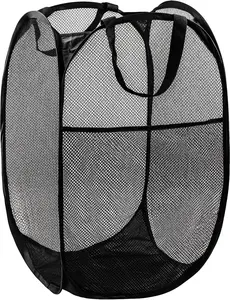 Pop Up Hamper, 1 PCS Mesh Pop Up Laundry Hamper, Foldable Mesh Laundry Basket with Space-Saving Design for Home, Dorm, Travel & Storage - Black