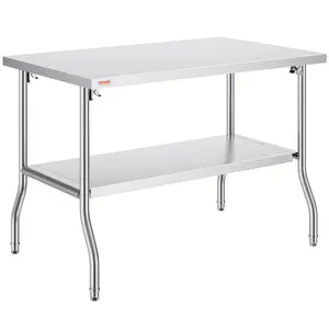 VEVOR Heavy-Duty Stainless Steel Folding Side Prep Table, 48x30in Commercial Workstation with Undershelf, 300 lbs Load Capacity, Ideal Father's Day Gift for Home Kitchen or Restaurant