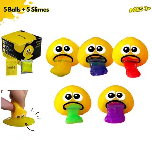 Puking Ball - 5 Pack, Patented, Non-Toxic, Fidget Toy, Stress Ball with Bright Slime, Ages 3+, Squishy Maker, Squeeze Machine
