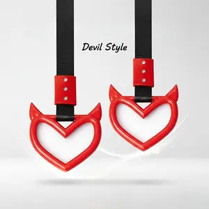 2PCS JDM Car Keychain Accessories – Heart Handle Strap Drift Charm, Red Devil Style Hanging Ring for Car Decoration