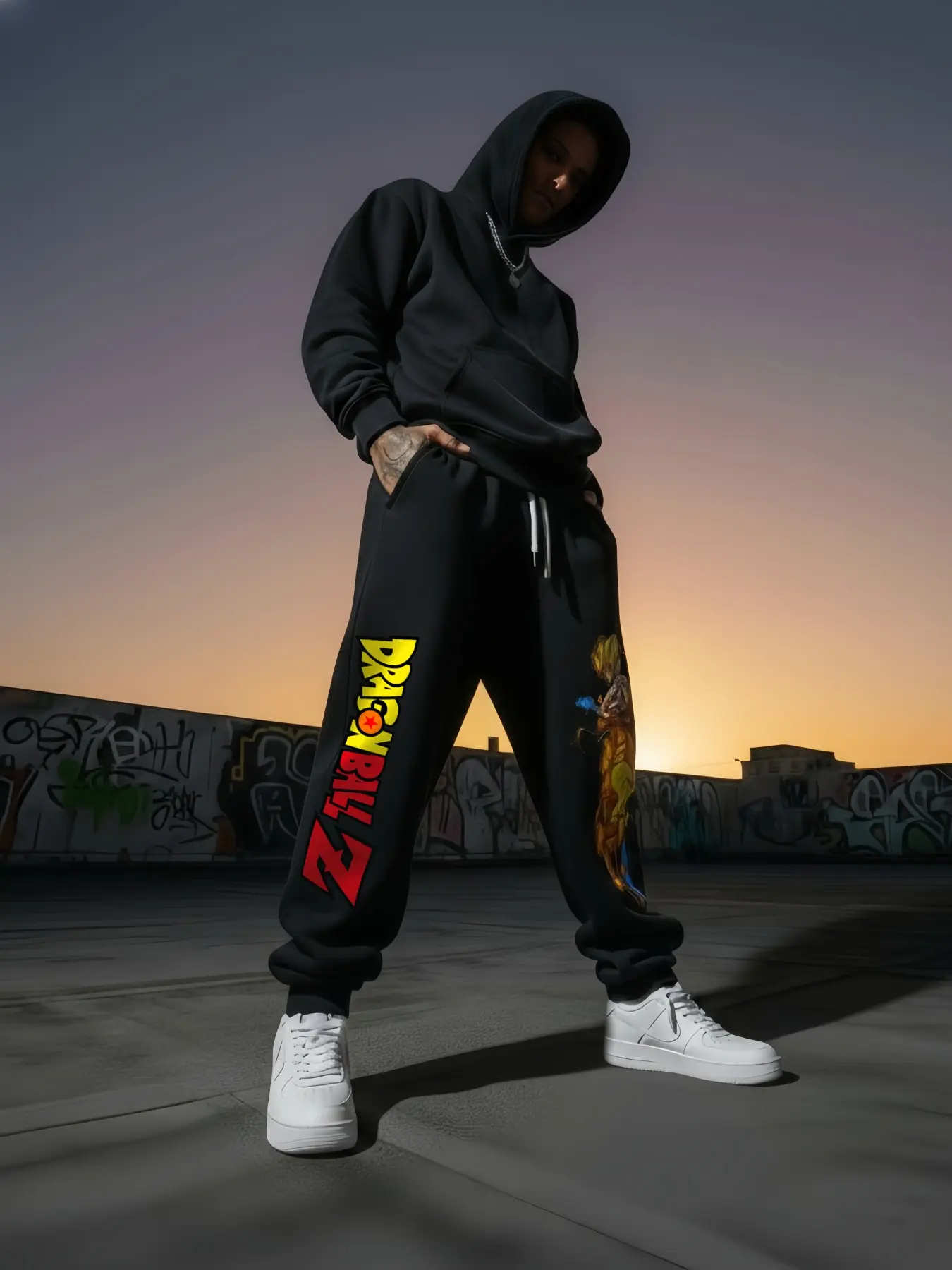 Super Saiyan Print Jogging Pants, Goku Graphics Pant for Daily Wear, Comfortable Sweatpants, Men's Stylish Skinny Jogger Pants, Fitness & Casual