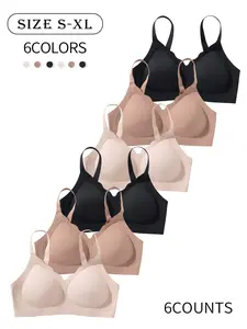 6 Pack / 6 colors Seamless jelly women's bras with hooks and pads Comfortable, skin-friendly, Breathable, lifting and gathering, one-piece beautiful back Daily casual / party / sports Seamless, wire-free jelly women's bra
