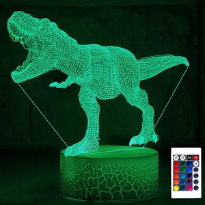 Decorative light, dinosaur night light for boys, dinosaur lamp, dinosaur light, Dino lamp, 3D illusion night lamp, led table lamp with touch sensor and 7 colors change.