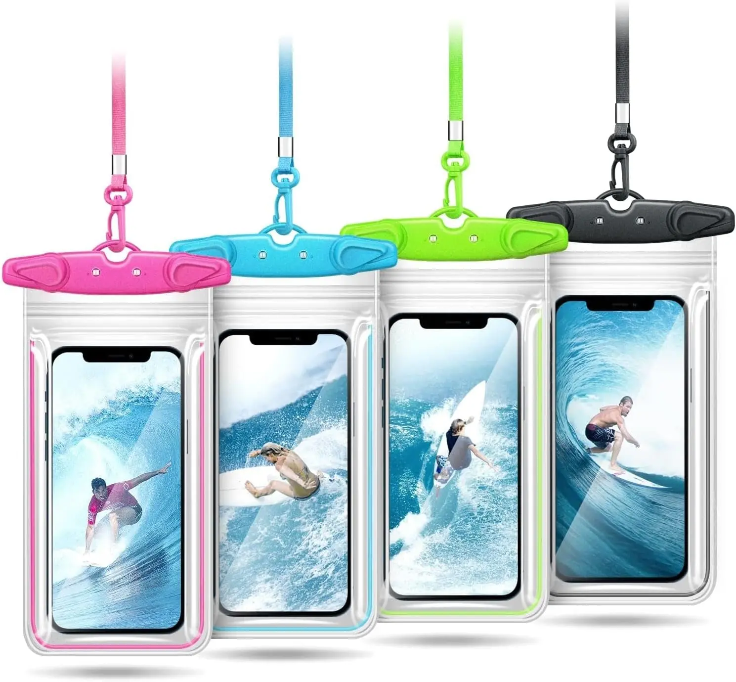 4-Pack Luminous IPX8 Certified Waterproof Phone Pouches, Unisex Transparent Dry Bag with Dual Locks, Boat Accessories for Boating & Water Sports, Fits Phones Up to 7.5in