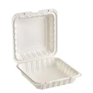 9" x 9" 1-Compartment Microwaveable White Mineral-Filled Plastic Hinged Take-Out Containers, Pack of 25