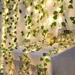 Artificial Ivy Garland with 50 LED Lights, Warm Outdoor Aa Battery Powered, Greenery Decoration, Valentine's Day, Wedding, Party, Christmas Decorations, Party Decoration Supplies