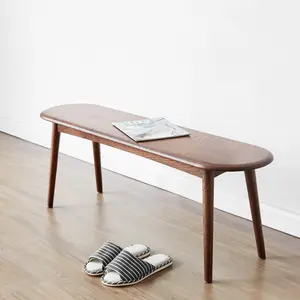 47.24*11.81*16.14 Inch Walnut Brown Solid Oak Wood Dining Bench, Half Round End Design Wide Seat Wooden Bench with Bottom Metal Reinforcement, Sturdy Stable Multi-Purpose Bench for Dining Room Living Room Entryway