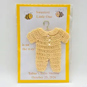 Bee Baby Shower Favors Set of 6 | Mini Crochet Yellow Onesie on 4x6 Custom Card | Personalized Guest Gifts | Gender Neutral Favor