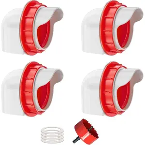 Chicken Feeders No Waste, DIY Automatic Poultry Feeder 4 Ports 1 Hole Saw with Covers Gravity Feed Kit for Buckets Barrels Bins Troughs waterer set Feeding