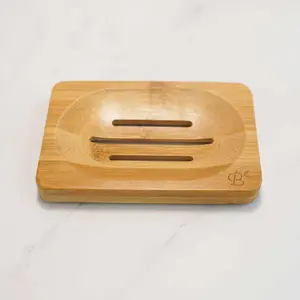 Home & Bathroom Supplies Natural Bamboo Soap Dish with Drainage Slots - Countertop Holder