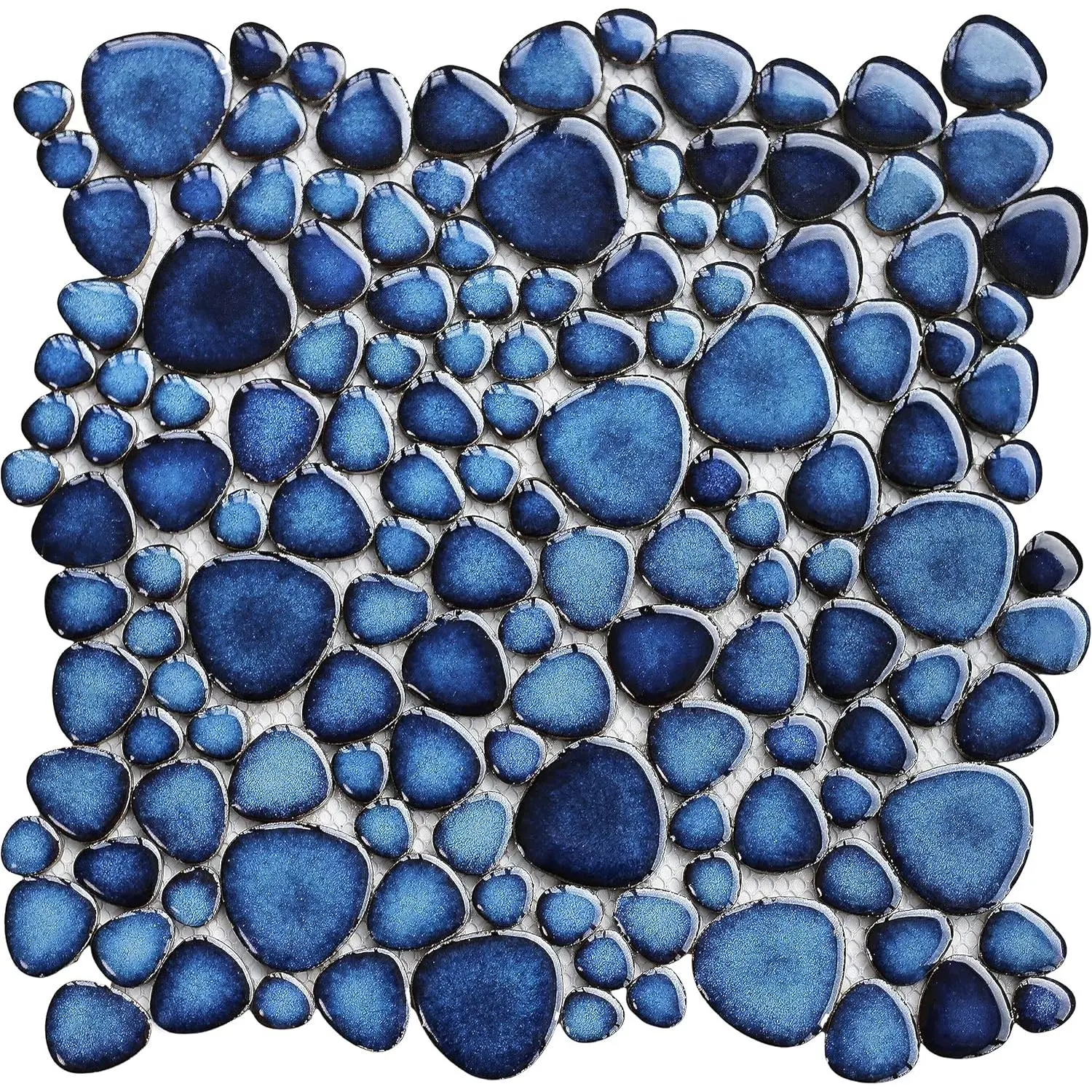 Cobalt Blue Pebble Tiles for Shower Floor Bathroom Floor Wall Mosaic Tile [Set of 5 Sheets]
