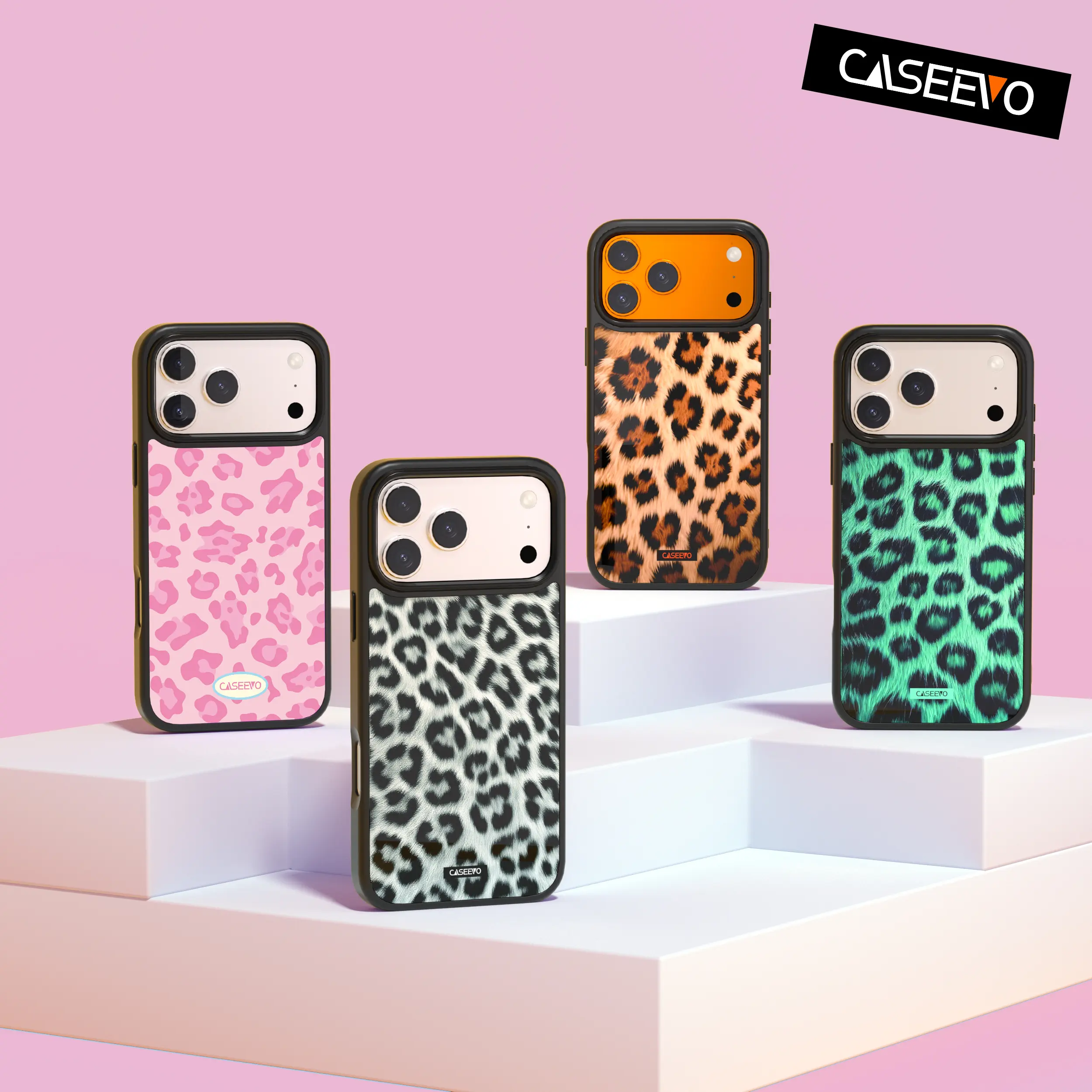CaseEvo magnetic protective case for iPhone 15/16/17 Pro Max. Leopard print, drop-resistant, shockproof, comfortable to hold