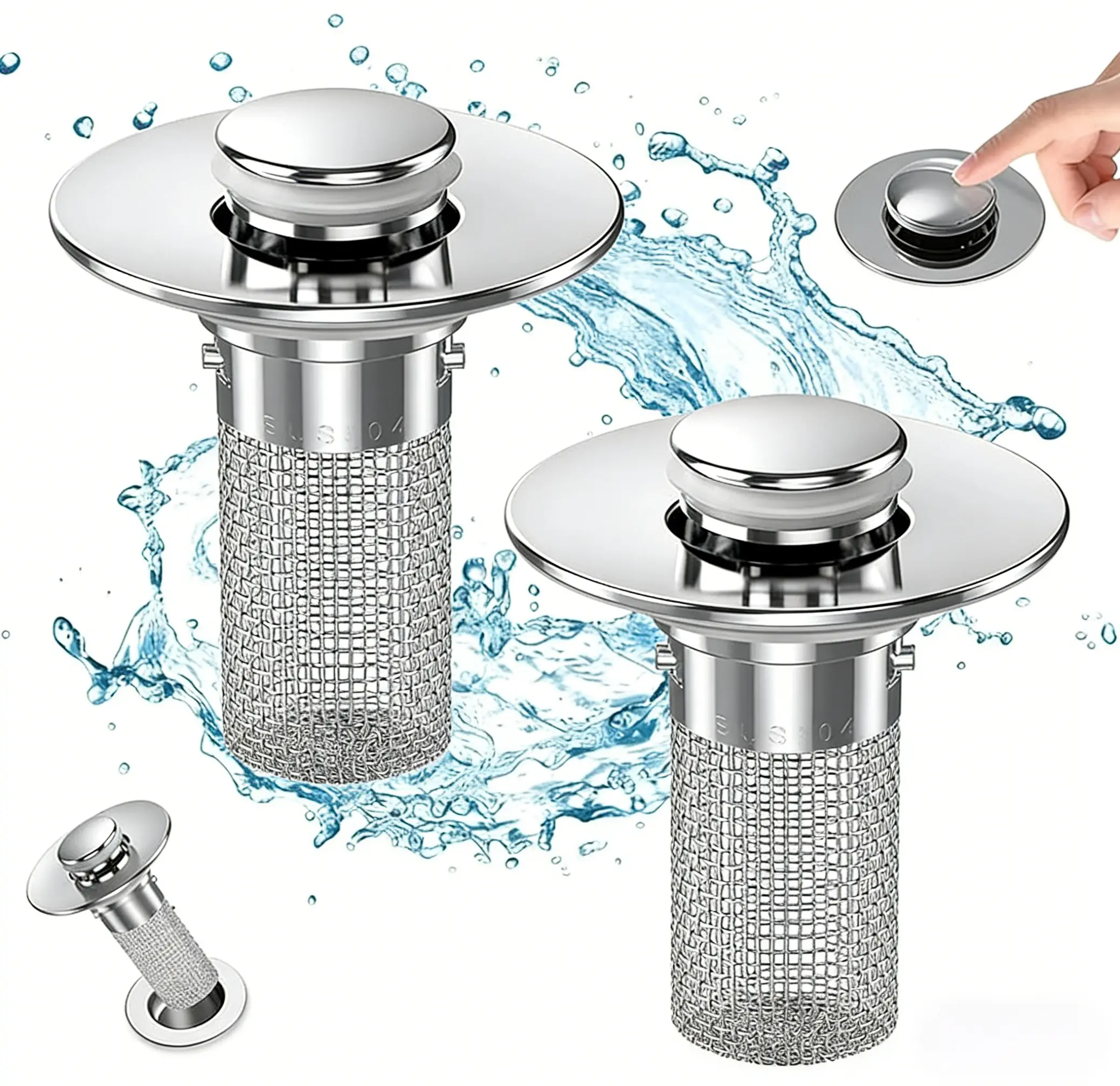 2Pcs Stainless Steel Sink Drain Filter Hair Catcher - Bathroom Necessities, Home Use, Removable Basket for US Sinks, Showers