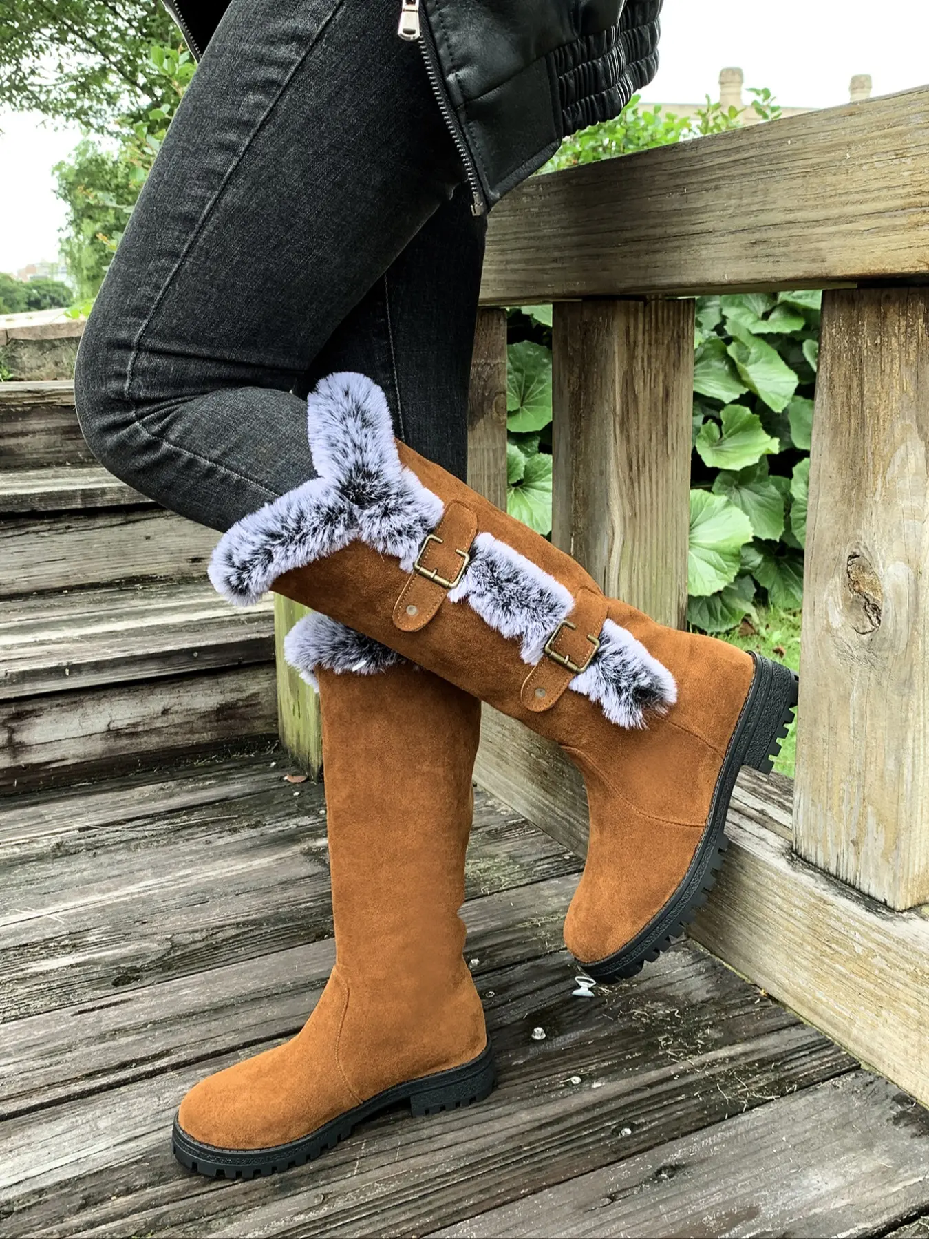 Women's Fuzzy Winter Warm Boots, Solid Color Wedge Heel Thick Sole, Anti-Slip Mid-Calf Snow Boots, Christmas Style, Casual Warm Boots