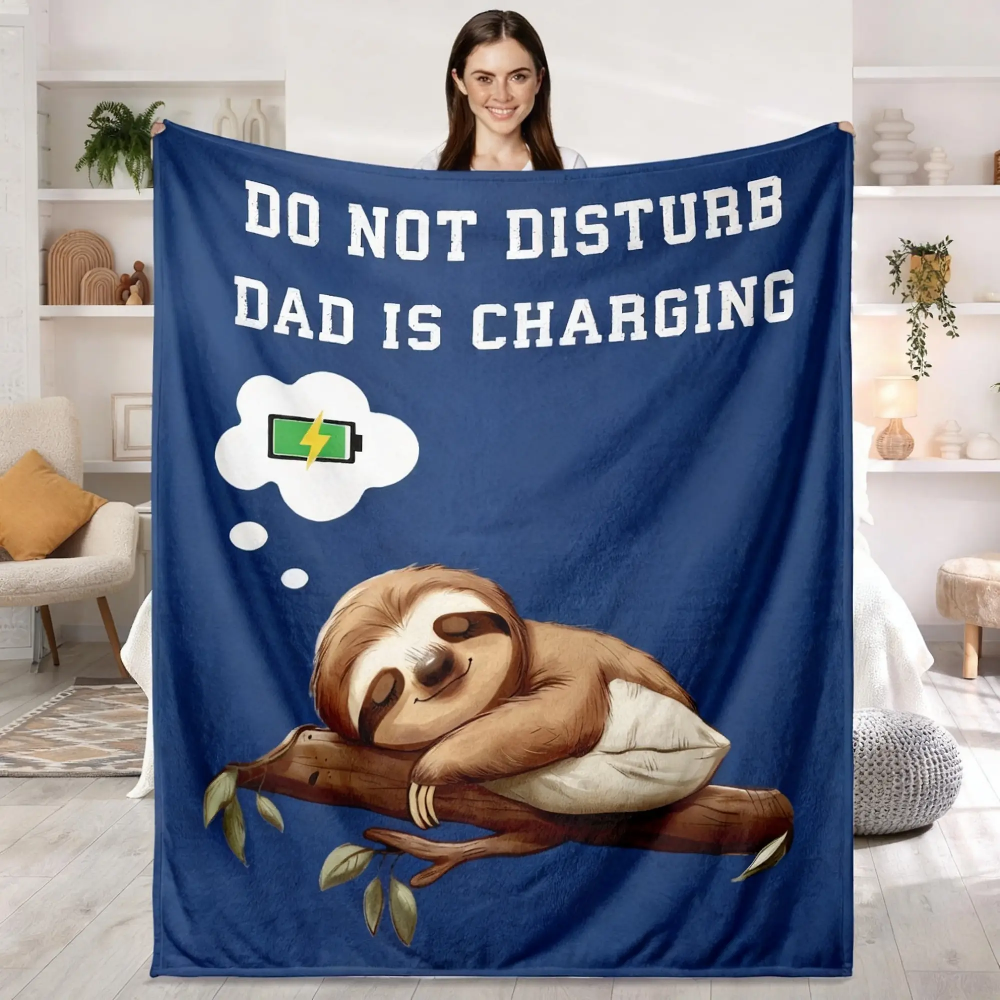 Funny Dad Flannel Wearable Portable Blanket - Sloth Charging Print, Warm Throw, Hilarious Father's Day Gift, Cozy Daily Use Blanket, Wearable Portable Blankets