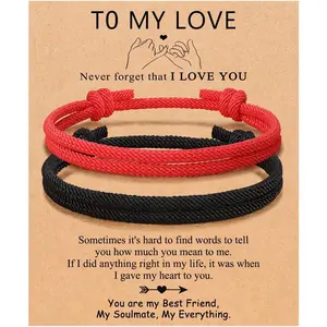 2 Pcs Adjustable Rope Couples Bracelets, Valentines Day Gift for Men, Boyfriend, Girlfriend, Soulmate, Husband