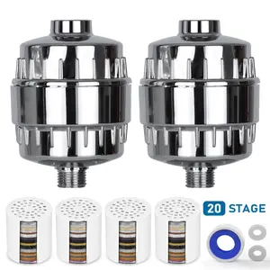 Dazone 2Pack 20-Stage Shower Head Filter with 4 Replaceable Cartridges for Hard Water Heavy Duty Water Softener Removes Chlorine Fluoride Iron Improves Skin & Hair