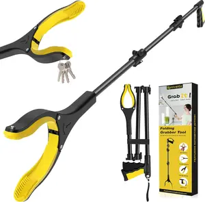 44 Inch Extra Long Grabber Reacher Tool Foldable Trash Pick Up Stick for Seniors with Strong Grip Magnetic 360°Rotating Anti-Slip Jaw 4" Wide Claw Opening, Hand Grabber for Reaching