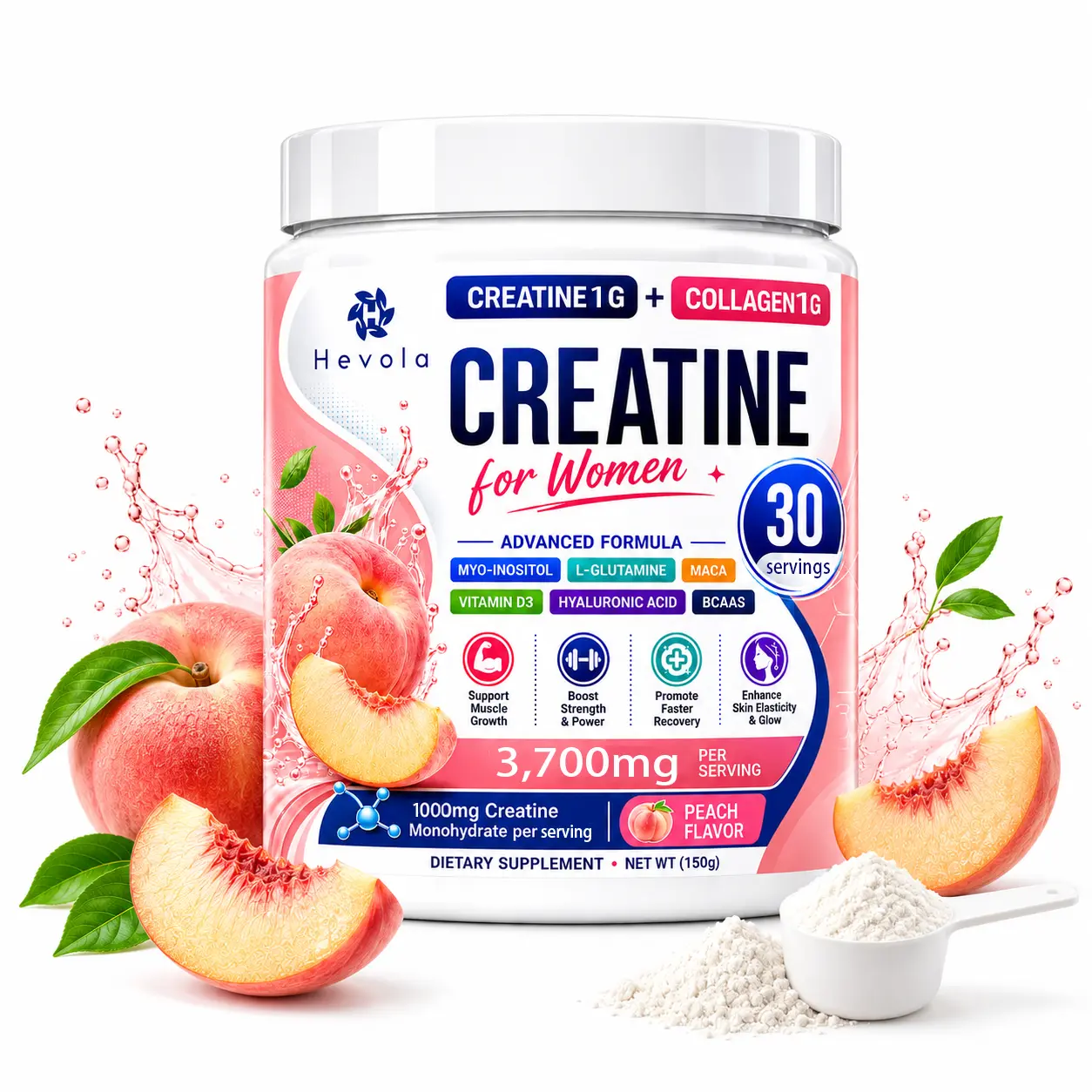 Creatine + Collagen for Women , 3,700mg High-Potency Formula with 1g Creatine & 1g Collagen, Daily Support for Lean Muscle, Skin Elasticity, Recovery & Energy