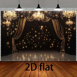 Luxury Chandelier Backdrop Elegant Party Backdrop Curtain Light Background Cloth Glam Tapestry Wall Hanging Photography Background Polyester Fiber Wedding New Year Stage Party Event Studio Decor Prop Wall Art