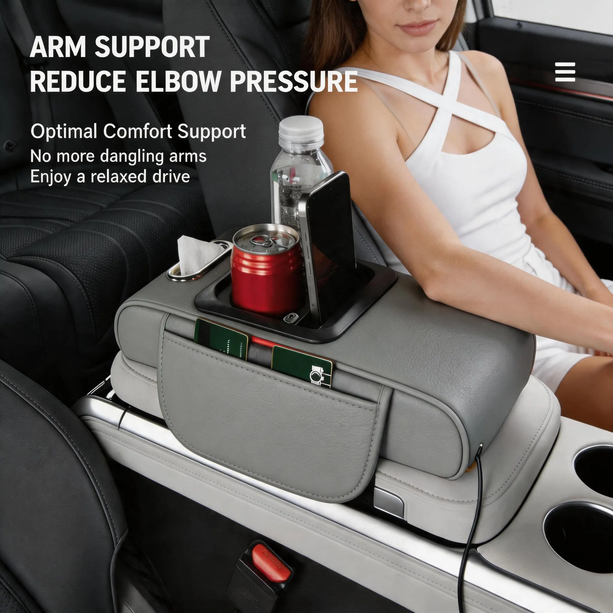 [Summer Sale Deals] 7in1 Car Armrest Console Pad Organizer with Dual Type-C Fast Charging, 2 Cup Holders, Phone Slot, Built-in Tissue Box, 2 Side Pockets, Starlight Light, Car Accessories, Vehicle Accessories for Most Vehicles, Car Center Console Organize
