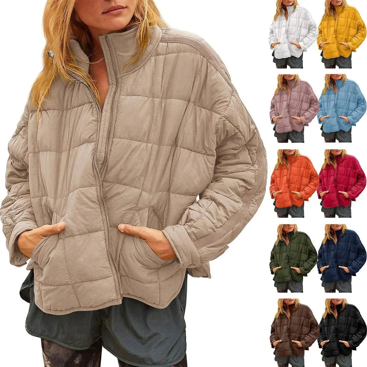 Imily Bela Women's Oversized Lightweight Down Coat Long Sleeve Zip Packable Short Puffer Jackets
