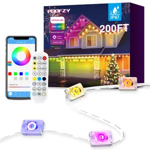 POOFZY Permanent Outdoor Lights for House,200ft RGB+IC Smart Outdoor Decor, 50 Scene Modes,App/Remote Control,for Christmas,V-Day,Thanksgiving,Daily & Holiday Party Decor