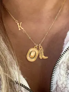 Women's Elegant Letter Pattern Necklace, Stainless Steel Chain, Western Cowboy Boot Hat Pendant, All Seasons Fashion Jewelry
