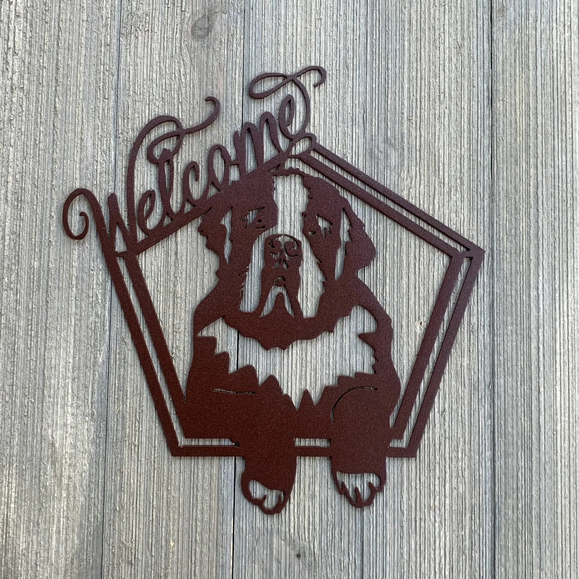 St Bernard Welcome Metal Sign Cutout - Welcome St Bernard Powder Coated Metal Wall Art - Dog Lover Home Decor