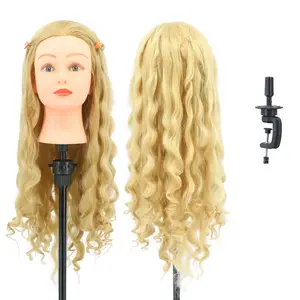 28 Inch Training Head for Hairdressing, Synthetic Fiber Styling Head with Free Clamp and DIY Braiding Set, Unisex Halloween Prop