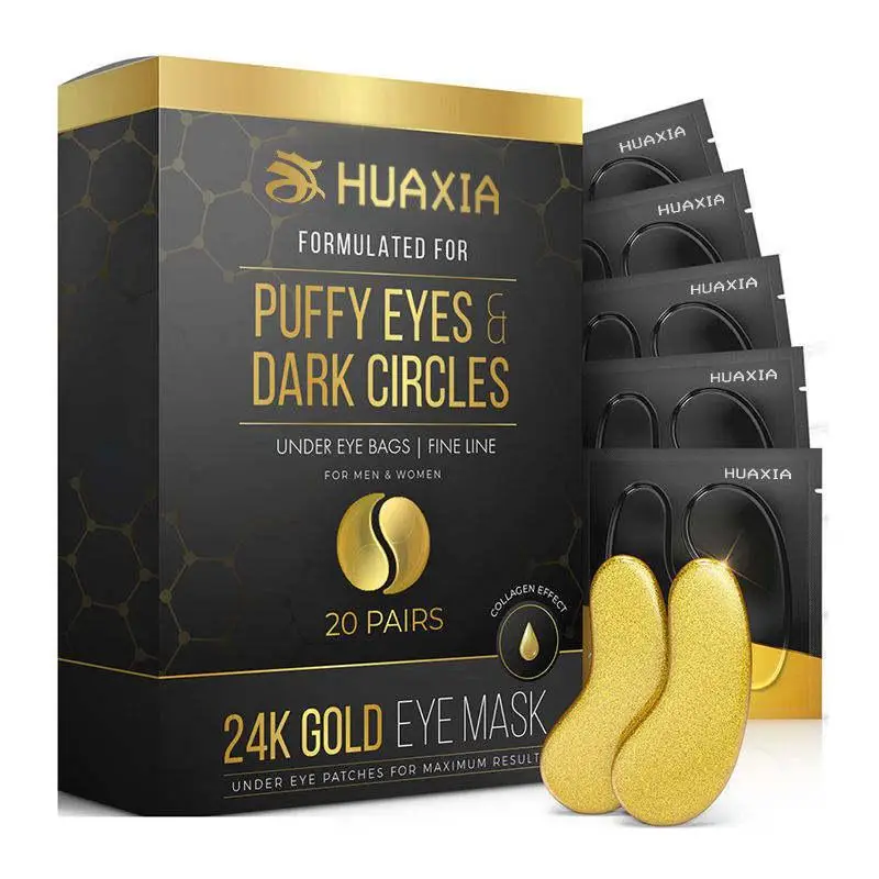 24k Gold Eye Mask, 20 Pairs Hydrating Eye Patches for Reducing The Look Of Dark Circles, Professional Eye Care Mask for Women & Men