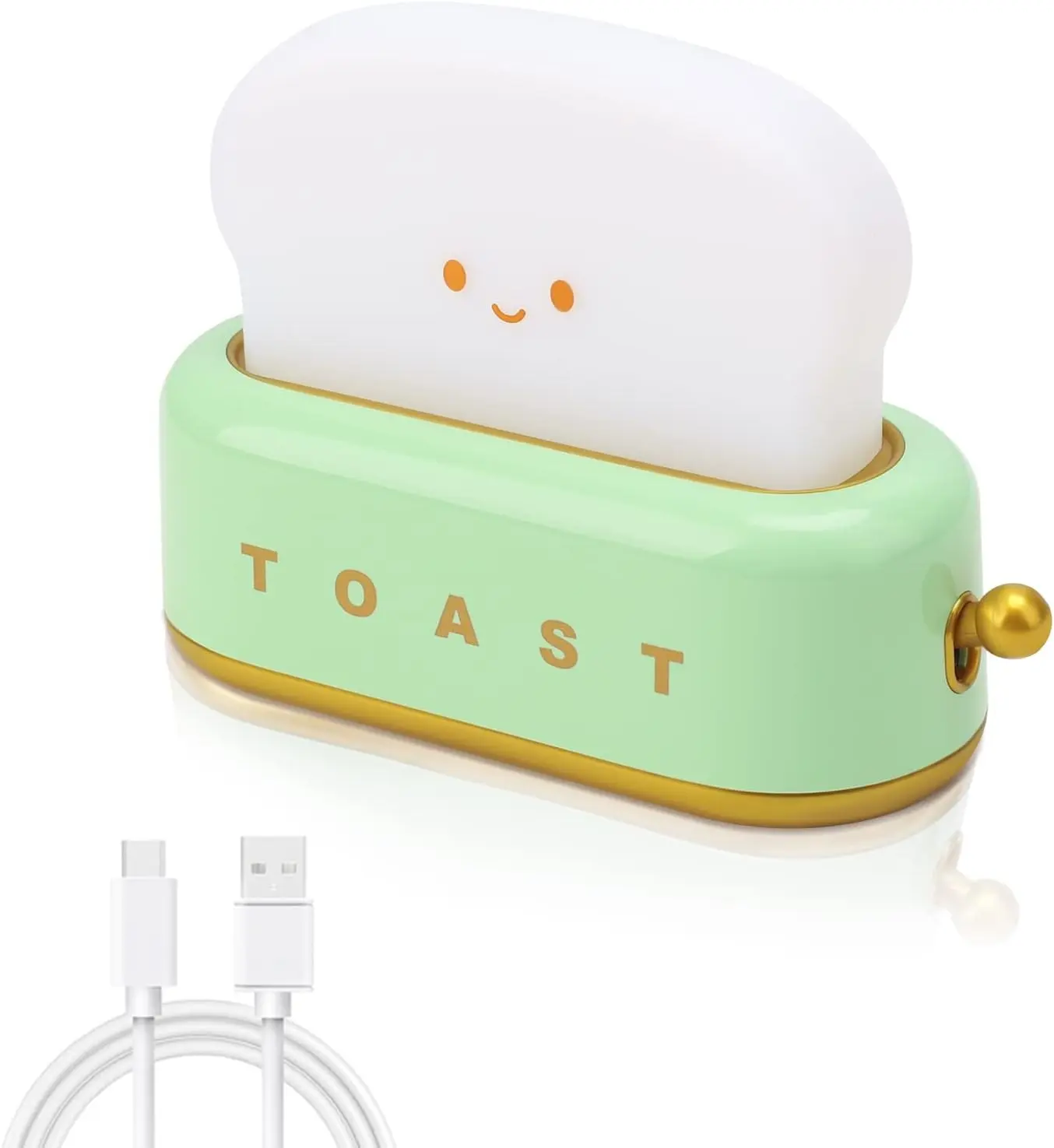 Decor Toaster Night Light Lamp Rechargeable Small Lamps with Smile Face Cute Toast Bread Shape Decor Night Lights for Kids Baby Nursery Green