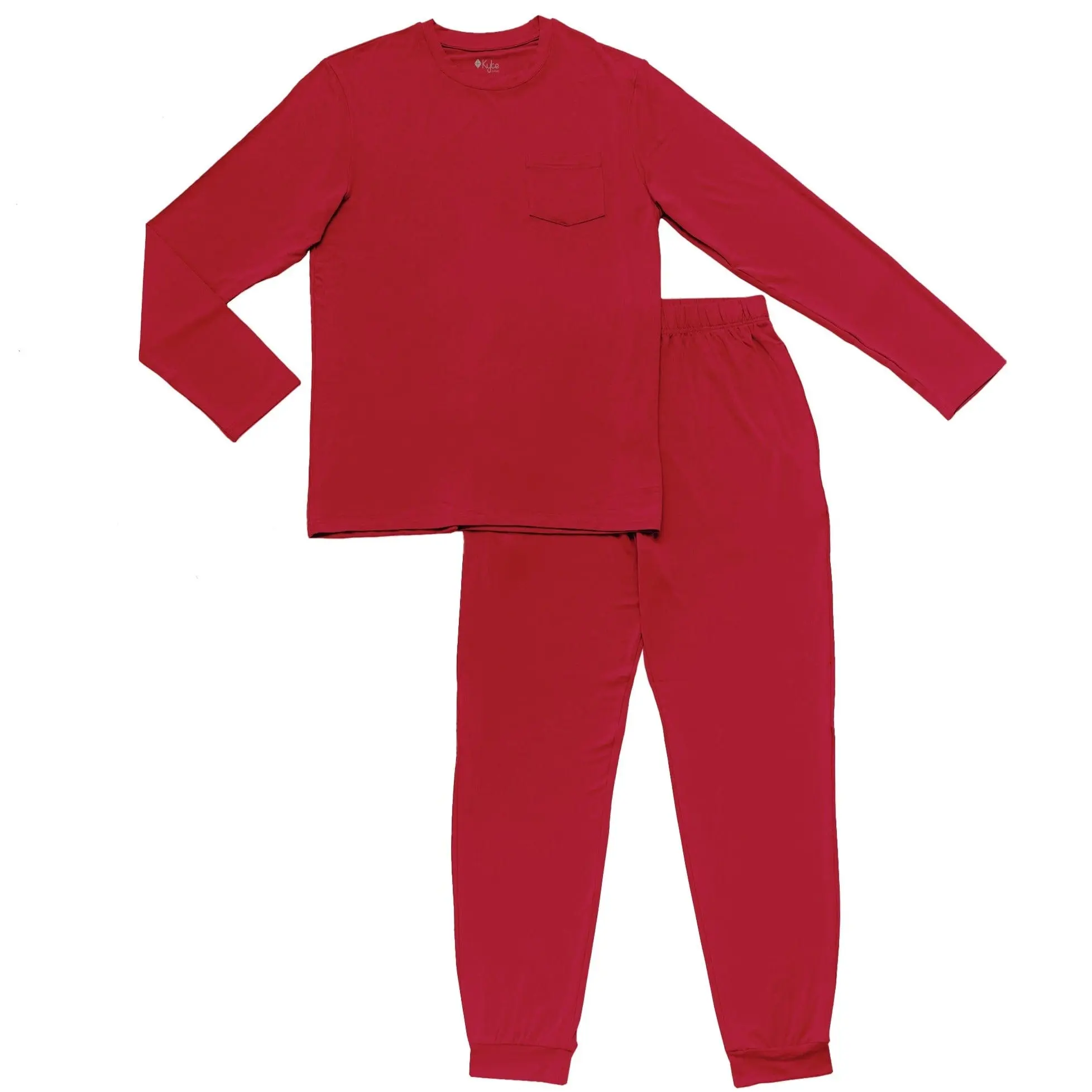 Men's Jogger Pajama Set - 2-Piece Long Sleeve Crew & Pants Loungewear, Soft Breathable Bamboo Rayon Spandex Fabric, Menswear, Elastic, Round Neck, Jogger Style
