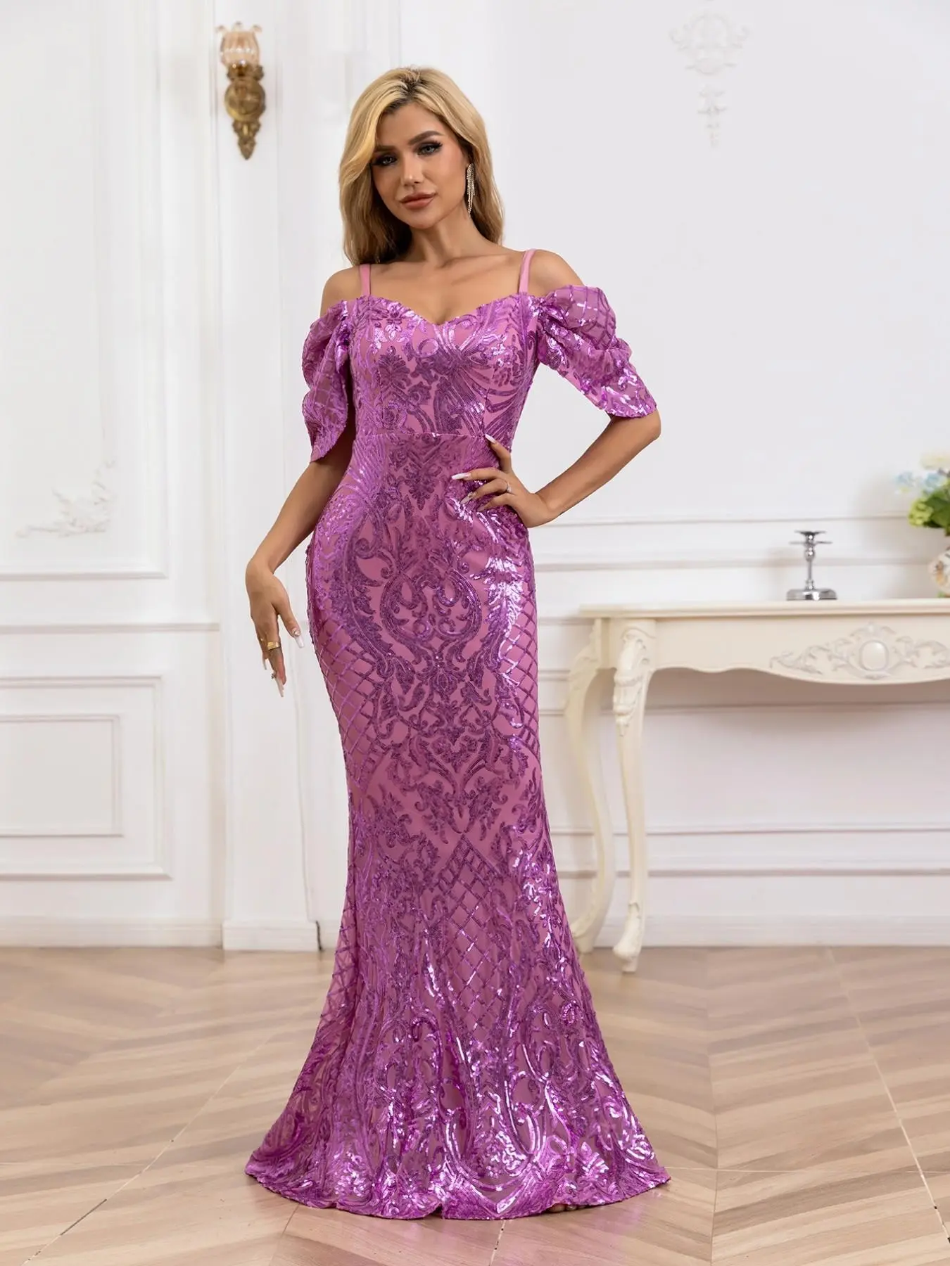 European and American Style Chic Sequin Beaded Bodycon Dress, Embellished Dress, Elegant Formal Evening Gown, Perfect for Parties and Special Occasions Formal Wear Womenswear Piece