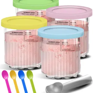 Ninja Creami Pint Ice Cream Cups and Lids Set, 4 Piece 24oz Luxury 11-In-1 Container Kit, Compatible with Nc501 Nc500 Series, Spoons, Ice Cream Scoop