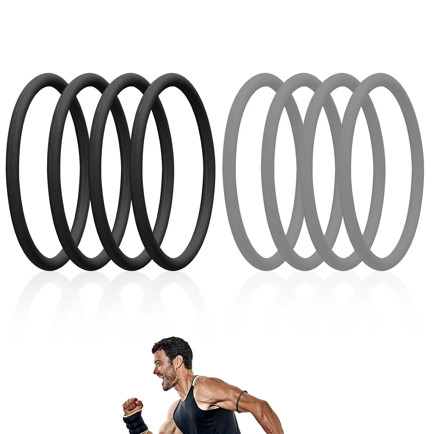 Unisex Names Black+Grey-4pcs Silicone Patella Bands (20g, 8x8x1cm) - Fixed Design Elastic Patellar Tendon Support Straps for Running, Training, Patella Protection & Knee Stability (Sports Accessory for Men & Women)