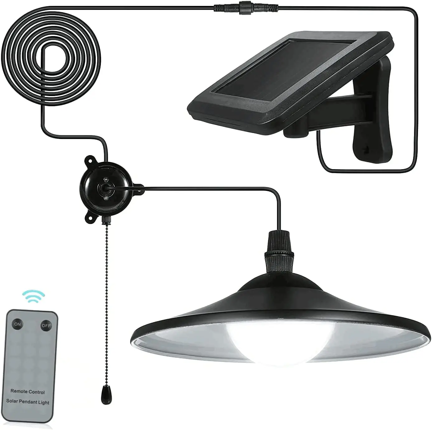 Solar Pendant Light Outdoor Indoor Hanging Light LED Shed Light Waterproof Pendant Lamp with Remote Control & Pull Cord for Garden Yard Patio Balcony Landscape Home Decoration
