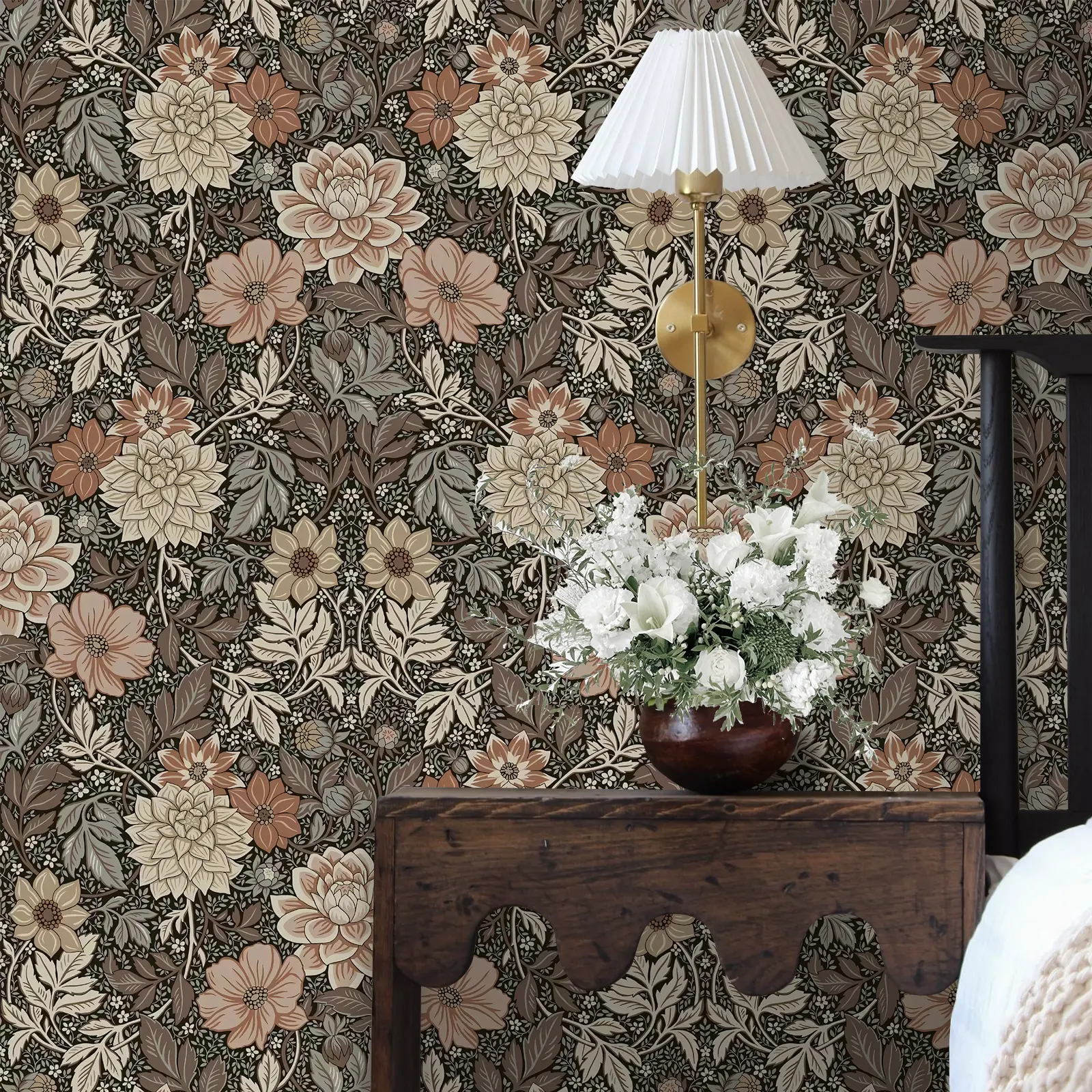 Vintage Floral Wallpaper Roll, Waterproof Self-Adhesive, Easy Peel Off, Home Decor, Living Room, Bedroom, TV Background, Cabinet Renovation