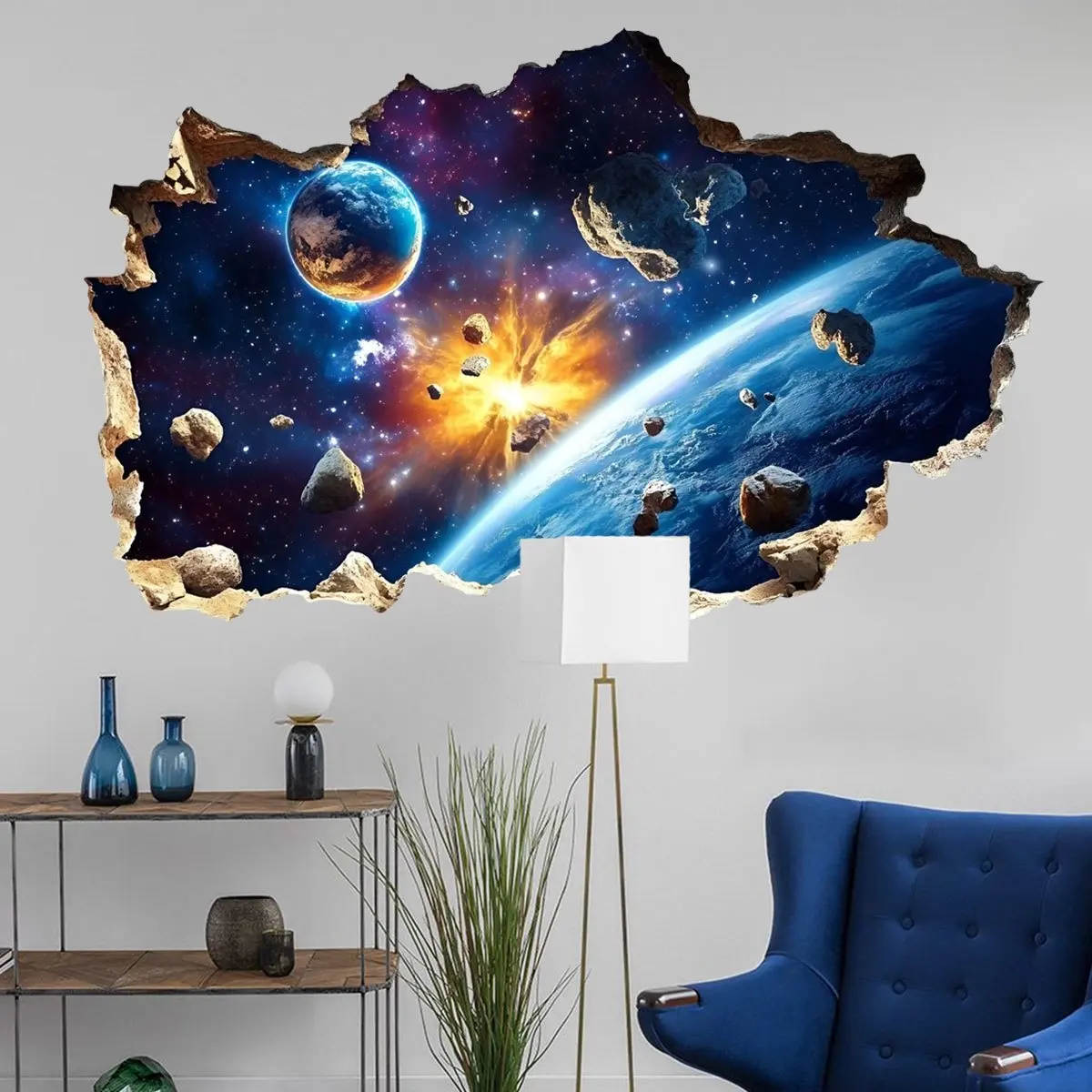 A set of 2 pieces (30*60cm*2pcs) holey cosmic starry sky Decorative Starry Sky Pattern Space Theme Design Self Adhesive Decal wall stickers for living room, bedroom and home background decoration B18016-KL