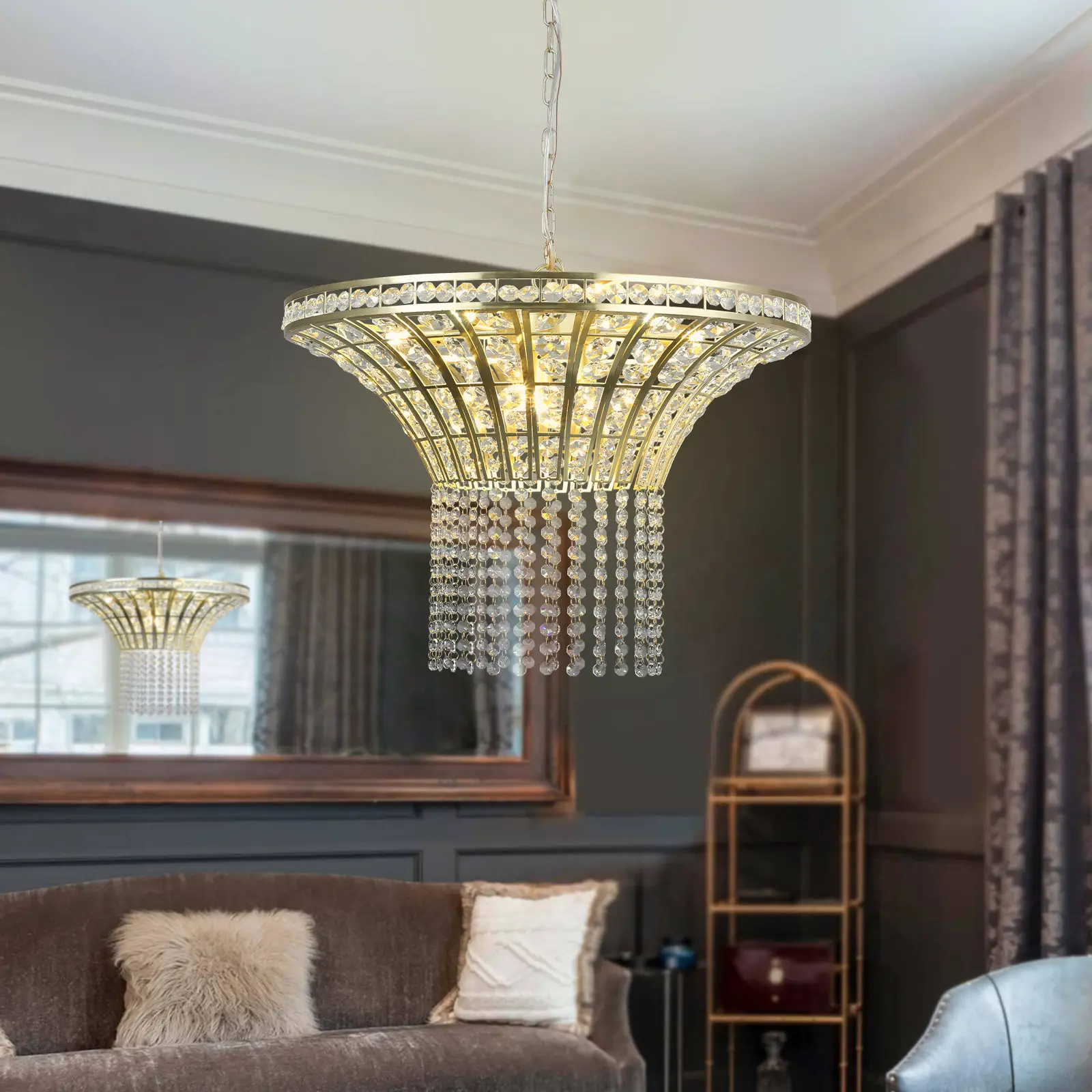 Decorative Contemporary 8-Light Crystal Waterfall Ceiling Lamp - 23.6" Wide Halogen Bulbs Interior Lighting with Durability & Romantic Glow (Same as W1340P189414/L005016-D600-P8G) for Living Room, Bars