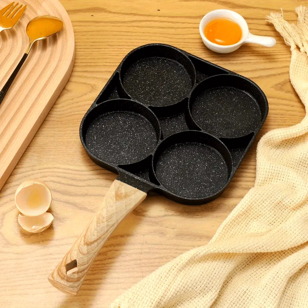4-Hole Non-Stick Frying Pan - Versatile for Omelettes, Eggs, Dumplings & Steak Induction Cooking
