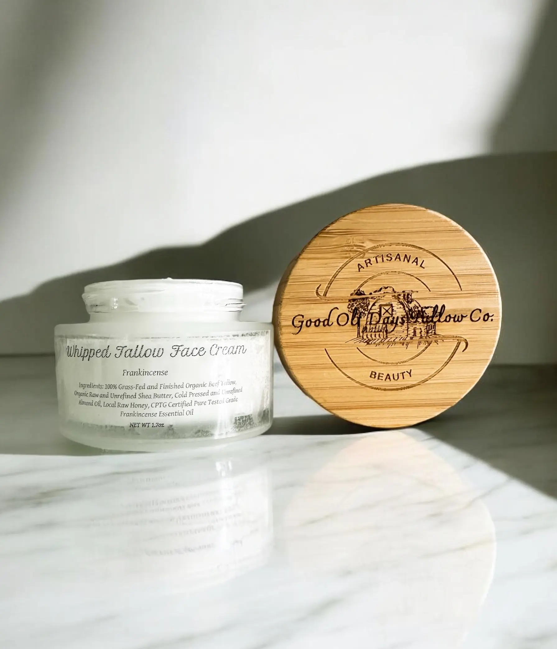 Whipped Tallow Face Cream- 100% Grass Fed and Finished Organic Beef Tallow with Shea Butter, Almond Oil, Honey, and Frankincense Essential Oil - Moisturizing Cream for Mature Skin