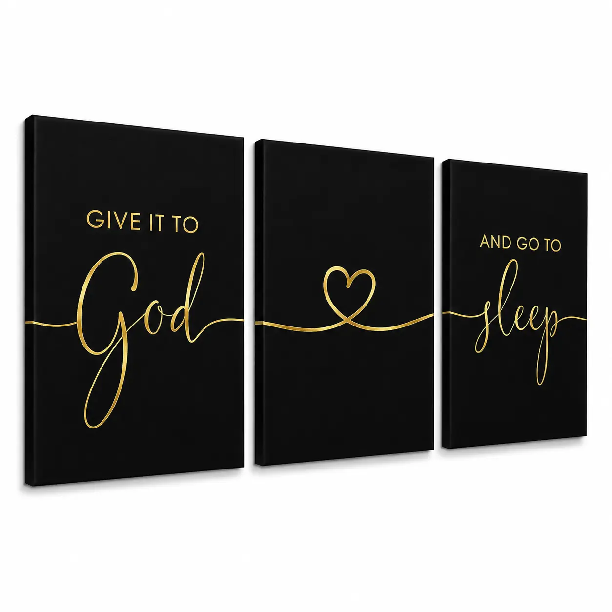 3-Piece Give It To God and Go To Sleep Canvas Wall Art, Christian Inspirational Quote Prints, Stretched Canvas with Inner Wood Frame, Faith Room Decor for Bedroom Living Room Office, Gift for Loved Ones