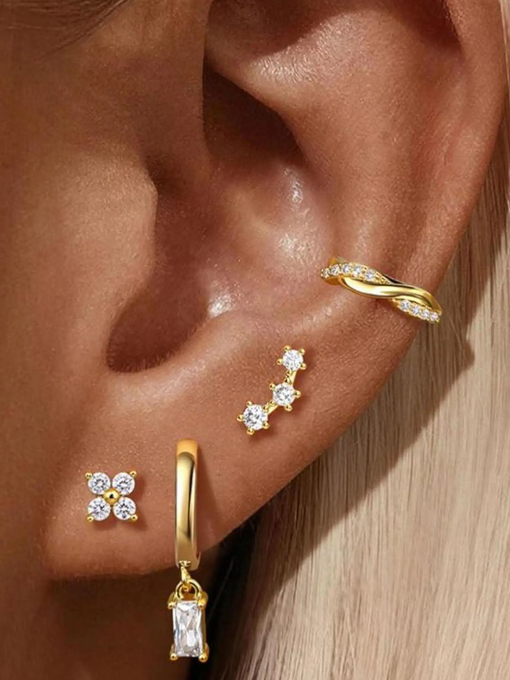 ORAZIO Hypoallergenic 14K Gold Plated Surgical Steel Gold Hoop Earrings with CZ Pearl Opal Dangle Huggie Set for Cartilage Stacks 20G Piercing