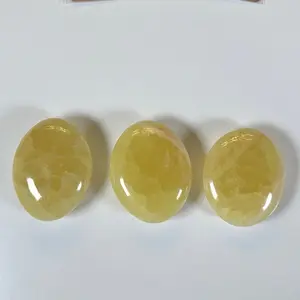 Lemon Calcite Palm Stone - Natural Yellow Gemstone for Healing & Decor - Perfect for Meditation & Home Decor