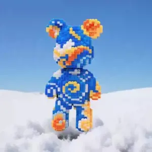 Starry Night Bear 3D Puzzle Building Blocks Decoration, Bookshelf Home Office Cabinet Decor, Party Living Room TV Stand Display Gift