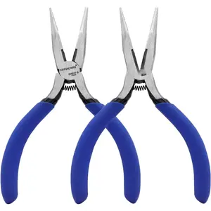 Mini  Nose Pliers 5"-2 Pack  Small Long Nose Pliers with Wire Cutters, Spring Loaded Thin  Nose Pliers, Precision Pliers Set for Crafts/ Making/ Project